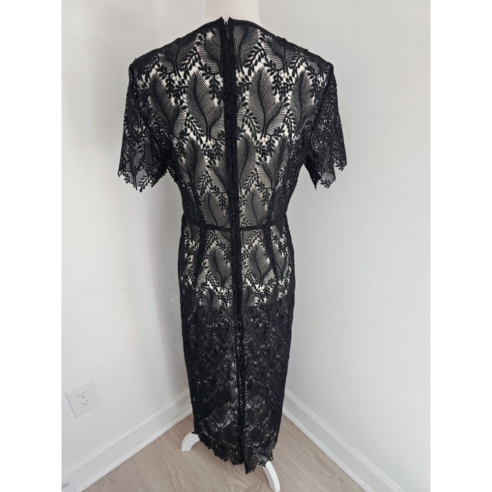 Diane Von Furstenberg Lace Embroidery Overlay Sheer Sheath Dress 8 M Black - Picture 5 of 11